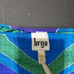 Vintage 90s Brijo Teal Satin Blouse Colorblock Puff Sleeve Retro Top Medium